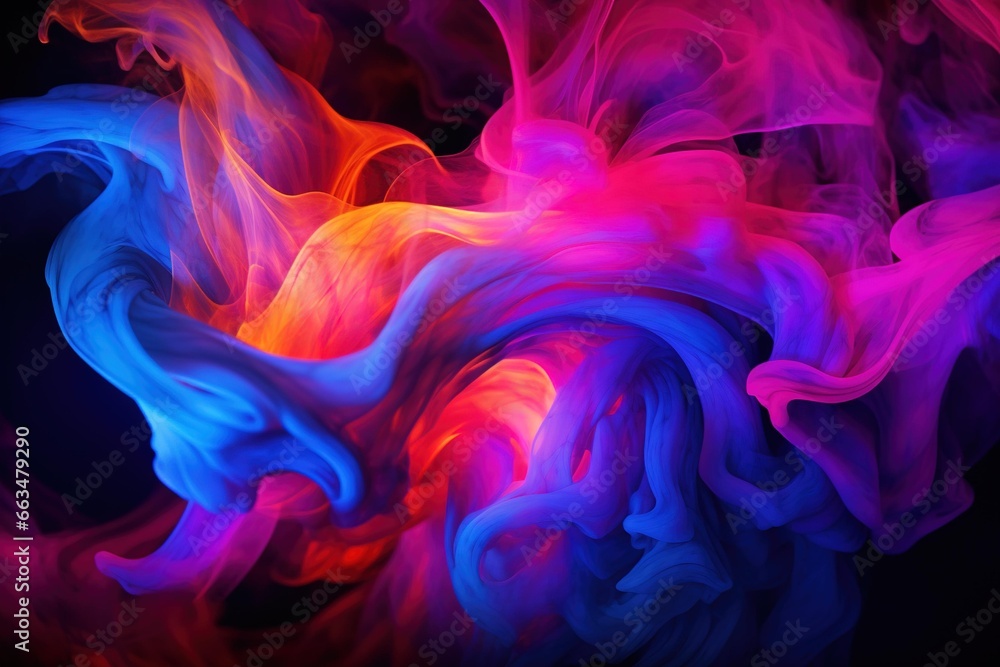 Fototapeta premium Intertwining tendrils of smoke, colorized with vibrant neon hues