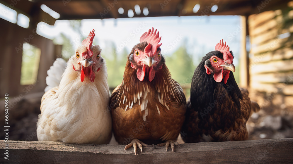 Fototapeta premium Close-Up Chickens on Barn Rafters