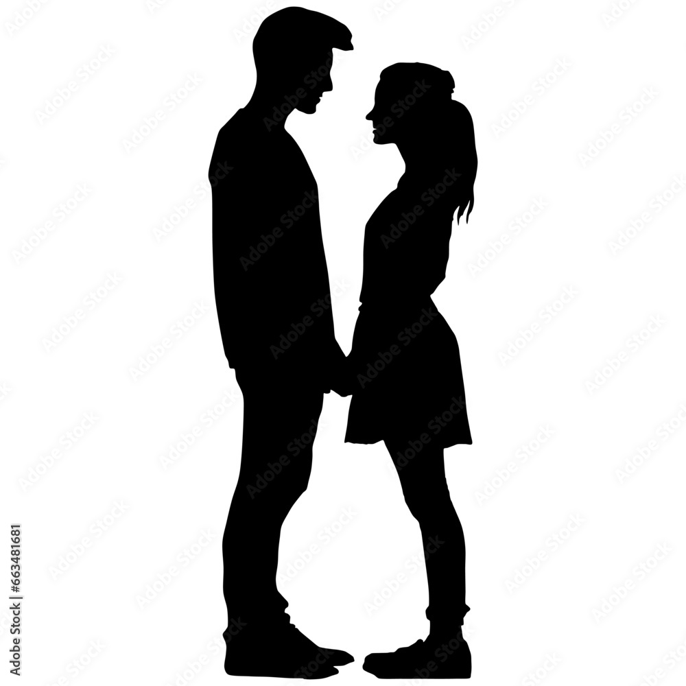 Silhouette of a young couple in love
