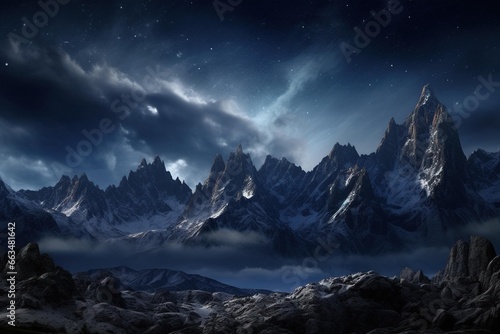 Dramatic mountain range beneath a starry sky © Dan