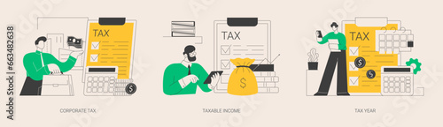 Taxable earnings calculation abstract concept vector illustrations. photo