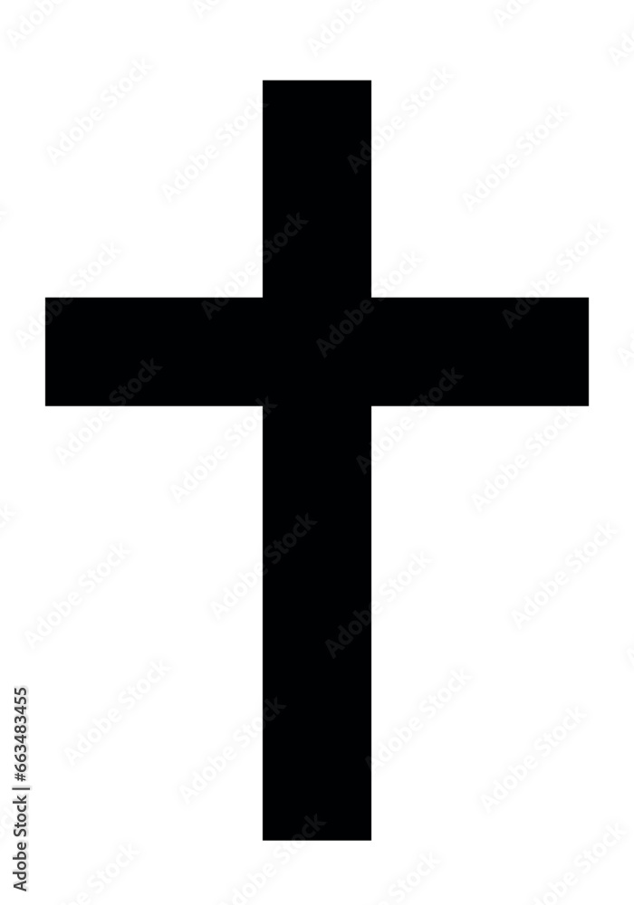 Christian cross, black and white vector silhouette illustration of religious Latin cross shape, isolated on white