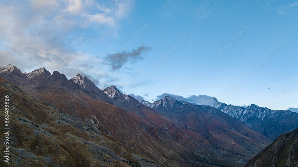 Landscape of snow capped mountains