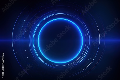 Abstract glowing circle lines on dark blue background. Geometric stripe line art design. Modern shiny blue lines. Futuristic technology concept. Suit for poster, cover, banner, brochure, website.