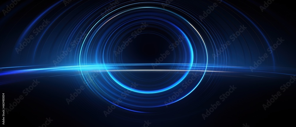 Abstract glowing circle lines on dark blue background. Geometric stripe line art design. Modern shiny blue lines. Futuristic technology concept. Suit for poster, cover, banner, brochure, website. Abstract glowing circle lines on dark blue background. Geometric stripe line art design. Modern shiny blue lines. Futuristic technology concept. Suit for poster, cover, banner, brochure, website.