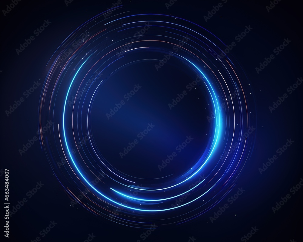 Abstract glowing circle lines on dark blue background. Geometric stripe line art design. Modern shiny blue lines. Futuristic technology concept. Suit for poster, cover, banner, brochure, website. - obrazy, fototapety, plakaty 