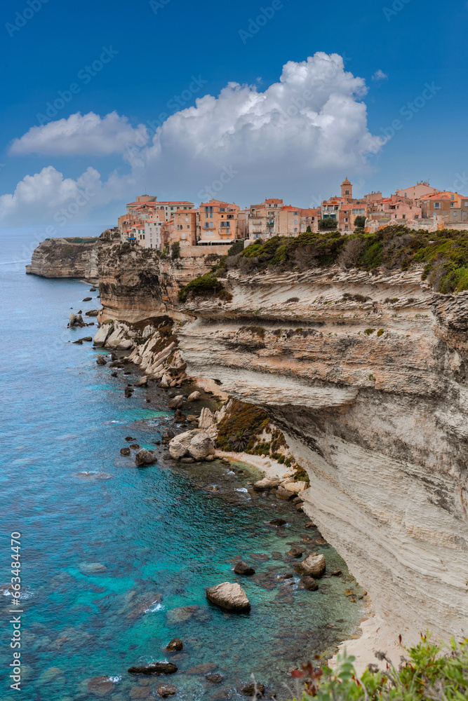 Bonifacio Village Landscape on sea cliffs of southern Corsica, France