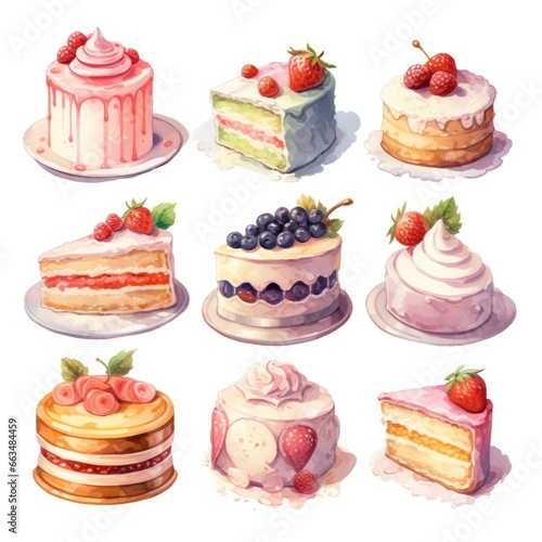 Set of Cake piece illustration on white background.