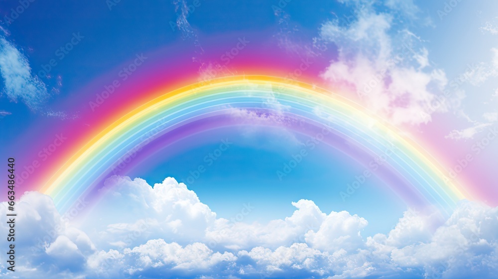  a rainbow in the sky with clouds and a blue sky.  generative ai