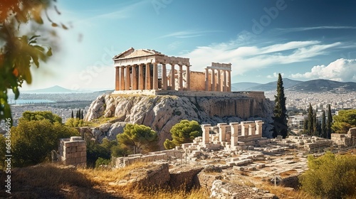 Ancient historical ruins of Athens, old buildings of Greece. Created with Generative Ai technology.