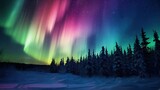  a colorful aurora bore in the sky above a snowy forest.  generative ai