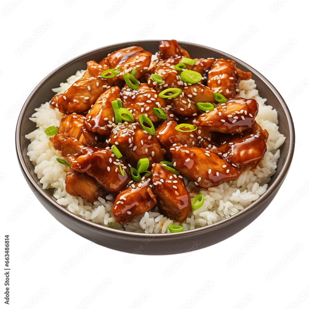 plate of teriyaki chicken with rice isolated on white background, ai generated plate of teriyaki chicken with rice isolated on white background, ai generated