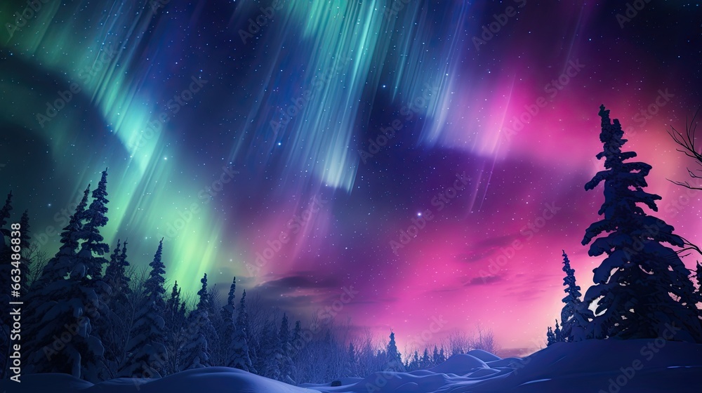 Fototapeta premium a night scene with the aurora and the stars in the sky. generative ai