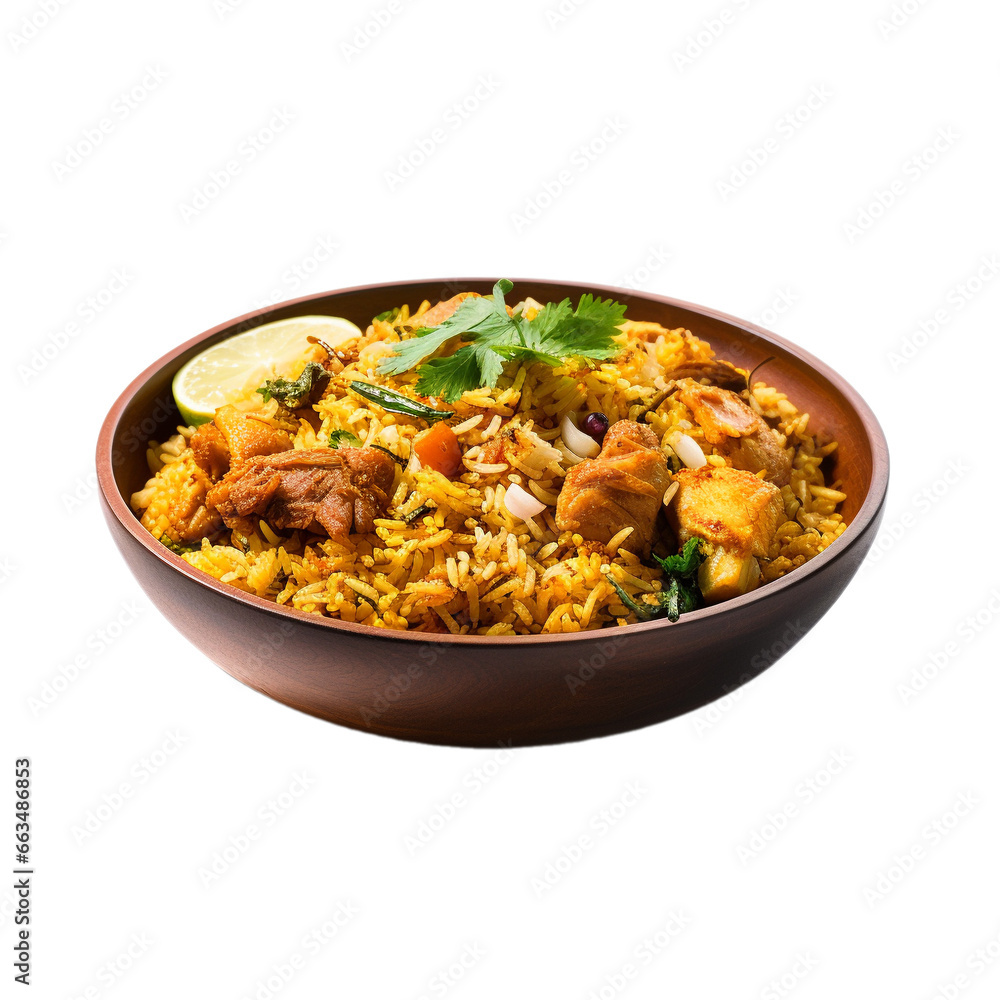 bowl of biryani isolated on white background, ai generated bowl of biryani isolated on white background, ai generated