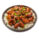 plate of teriyaki chicken with rice isolated on white background, ai generated