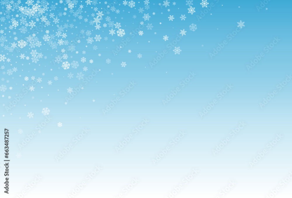 Silver Snowflake Vector Blue Background. Sky Gray