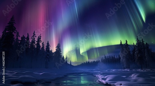  the aurora bore is seen in the sky above a river.  generative ai © Anna