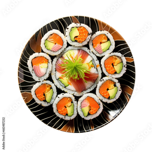 decorative palte with sushi ,isolated on transparent background