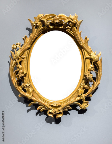 Картината върху платно Vintage picture frame mockup, retro ornate gold baguette on wall