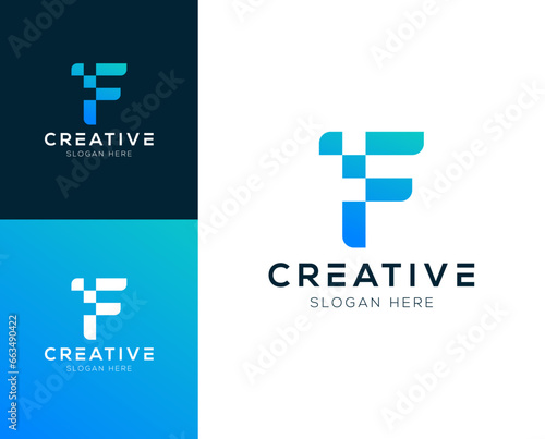 Abstract Initial letter F with Fintech logo design vector illustration