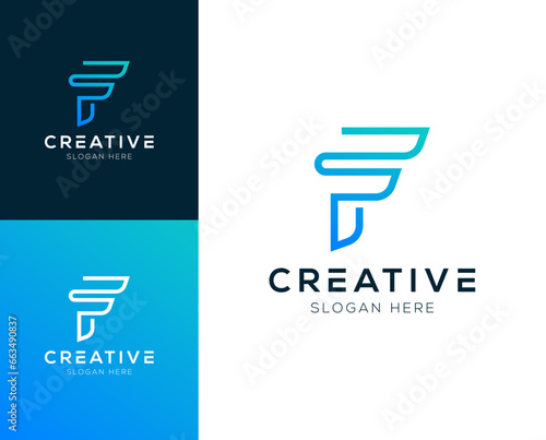 Abstract Initial letter F with Fintech logo design vector illustration