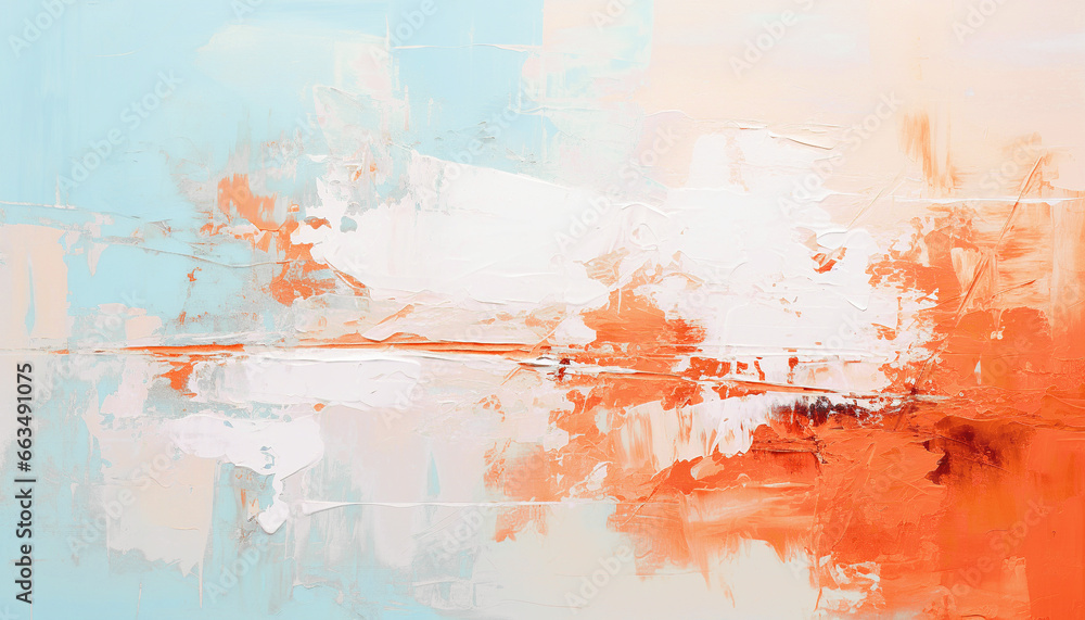 Obraz premium Abstract oil painting, sky blue, orange color brush strokes background, wallpaper, paint texture, bold art, expressive artwork, fine realistic detail, modern style, evoking vibrant emotions, feelings