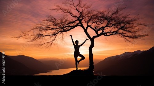  a person doing a yoga pose in front of a tree. generative ai