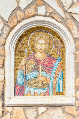 Representative figure of the Greek Orthodox Church of Ayia Napa. mosaics outside the church.