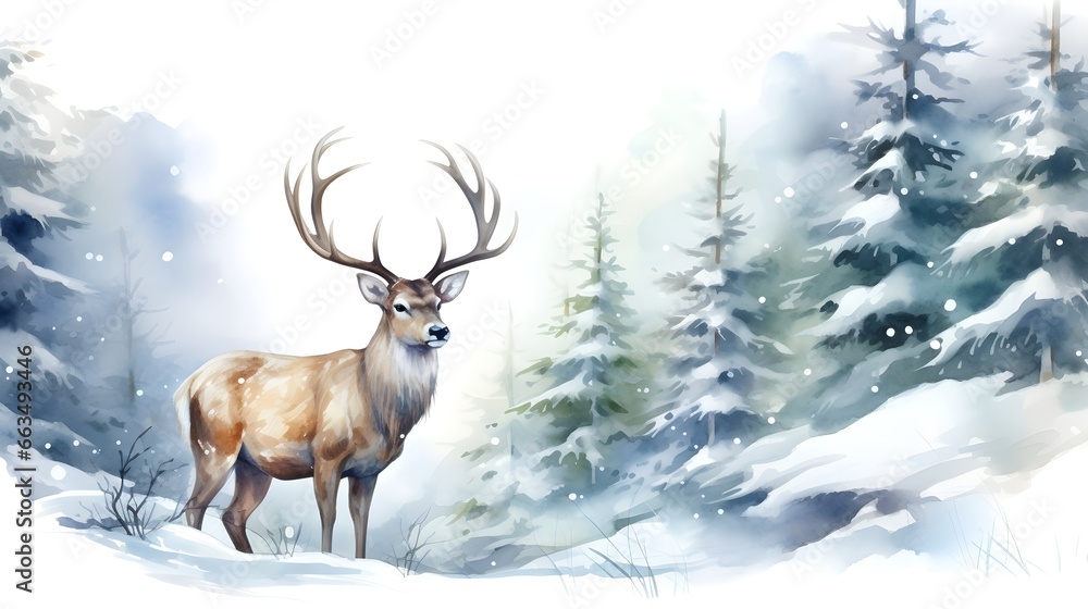 Christmas festive deer illustration, watercolor style. Christmas festive deer illustration, watercolor style.