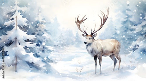 Christmas festive deer illustration, watercolor style. © Premium_art