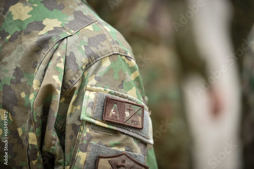 Blood type A positive on a soldier uniform