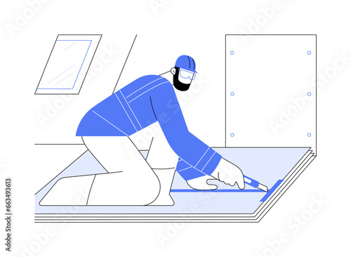 Cutting drywall abstract concept vector illustration.