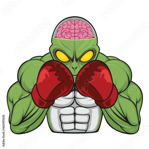 boxing mascot alien vector art illustration design