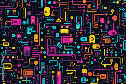 Matrix-like codes quirky doodle pattern, wallpaper, background, cartoon, vector, whimsical Illustration