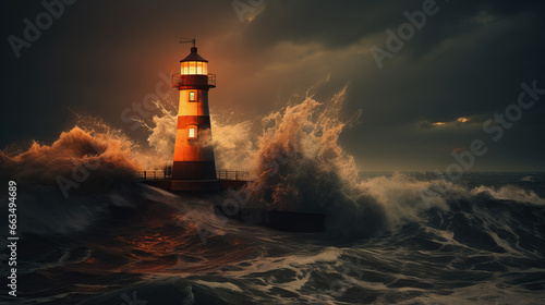 lighthouse on the coast with stormy seas created with Generative AI technology