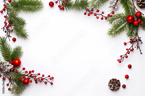 Rahmen mit Weihnachtsmistel und Zweigen. Festlicher Weihnachts Hintergrund, Zeichnung