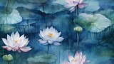  a painting of water lilies in a pond of water.  generative ai