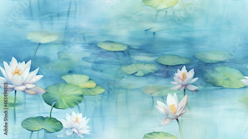  a painting of water lilies and lily pads in a pond. generative ai