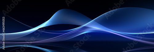 Futuristic black_and_blue_gradient_background wave of particles. Sound structural connections. Abstract background with a wave of luminous particles in blue and gold © MD Media