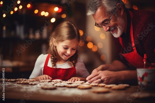 grandpa and child baking christmas cookies - ai-generated