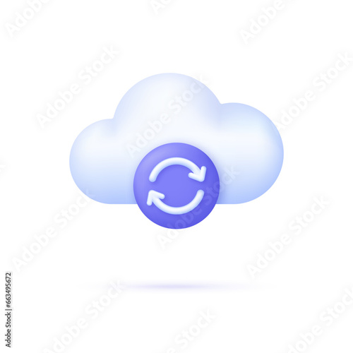3D Synchronization Cloud icon. Cloud Computing or Refresh,