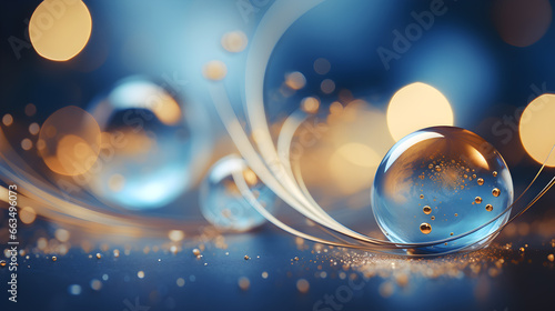blue background with glass balls with gold - Generative Ai photo