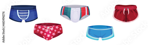 Man Shorts and Swimming Trunks as Underwear and Beach Clothes Vector Set