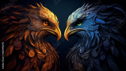 Munin and Kunin - the nordic ravens in gold and blue photo