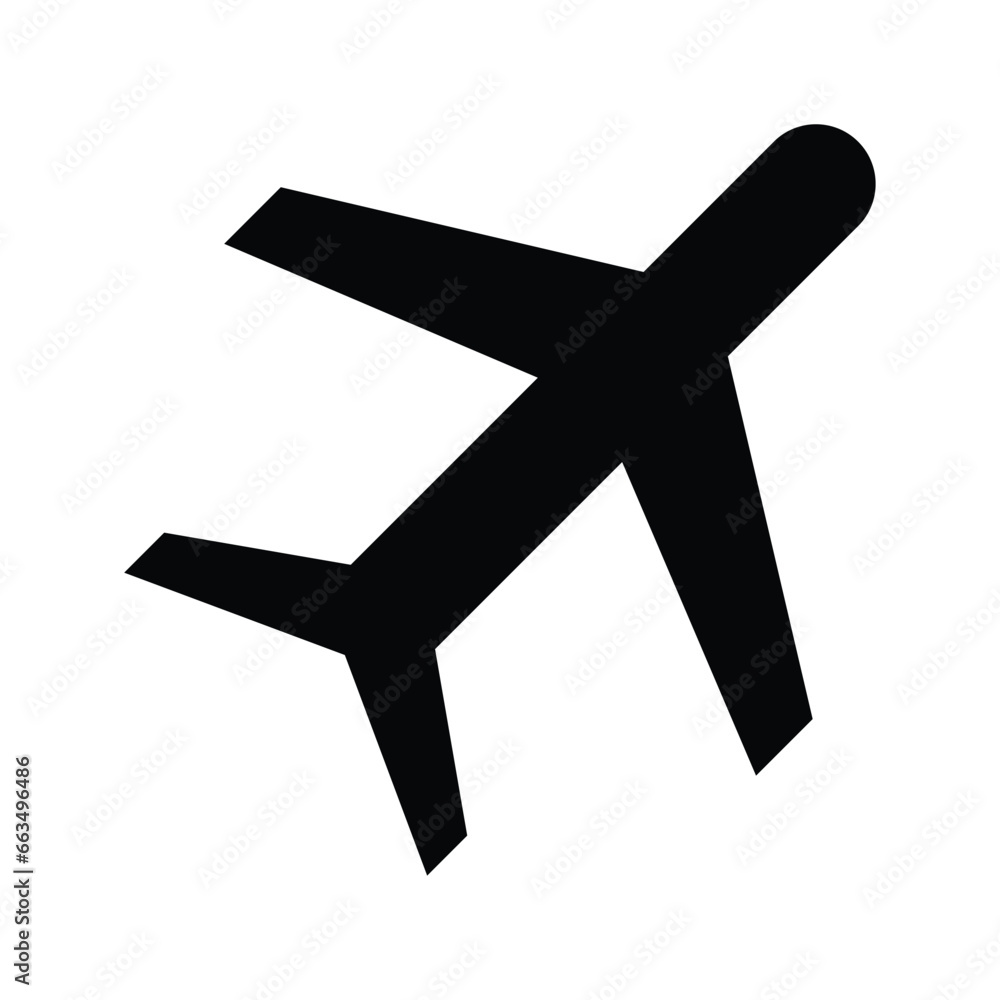 Black plane icon isolated on a white background. Airplane trendy icon. Flight transport symbol. Flat style vector illustration. Commercial fleet Black plane icon isolated on a white background. Airplane trendy icon. Flight transport symbol. Flat style vector illustration. Commercial fleet
