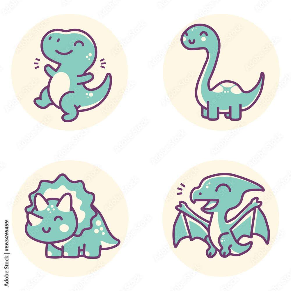 Illustrations of cute and happy dinosaurs Illustrations of cute and happy dinosaurs