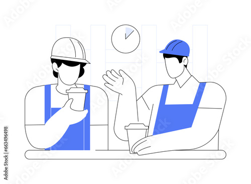 Coffee break at the construction site abstract concept vector illustration.