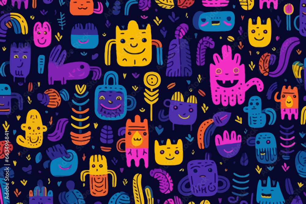 Adventure game quirky doodle pattern, wallpaper, background, cartoon, vector, whimsical Illustration Adventure game quirky doodle pattern, wallpaper, background, cartoon, vector, whimsical Illustration