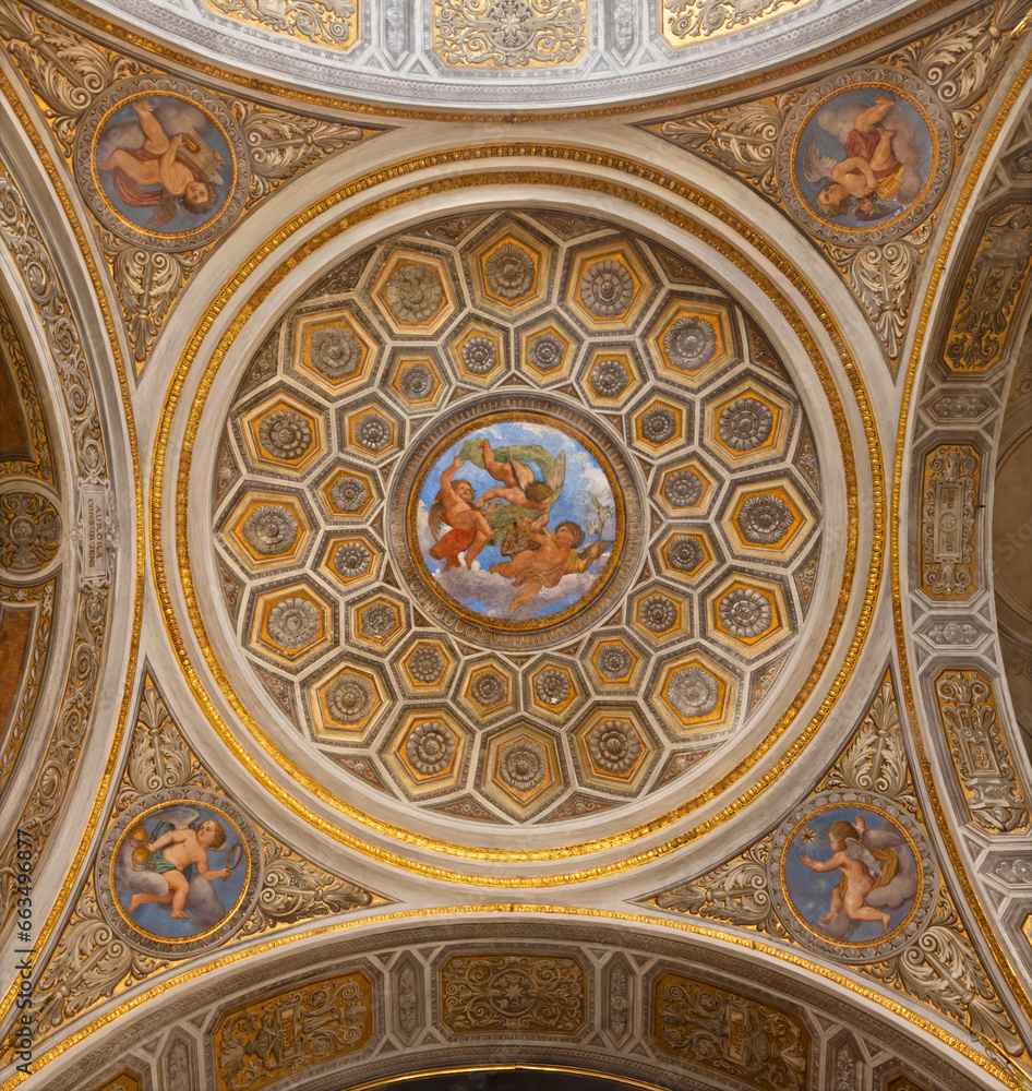 GENOVA, ITALY - MARCH 7, 2023: The fresco in side cupola of the church Chiesa di San Sisto from 19. cent. 