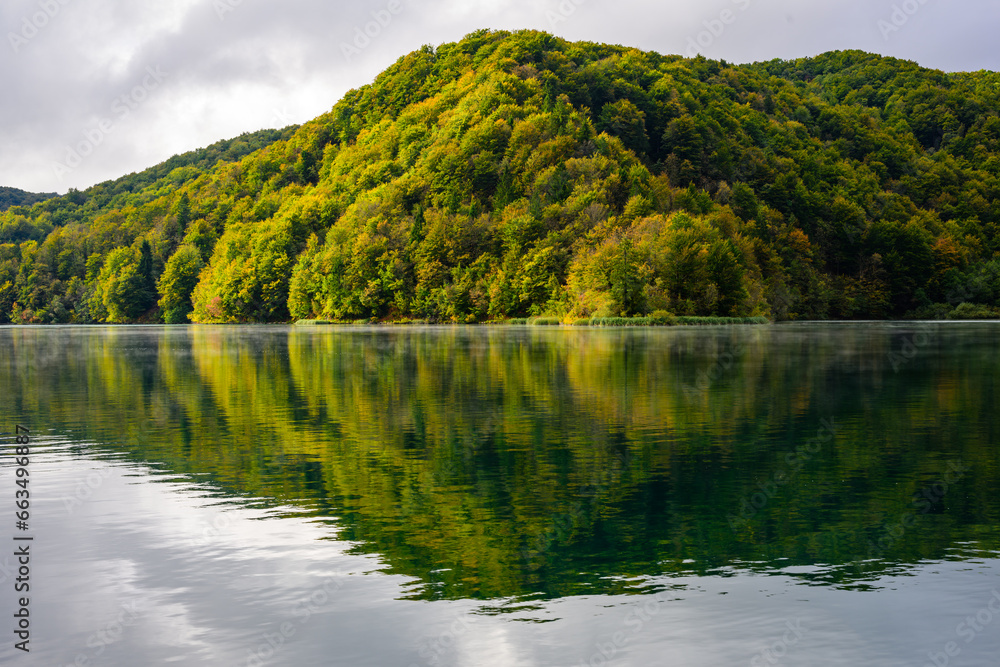 autumn colors in the landscape of plitvice lakes national park